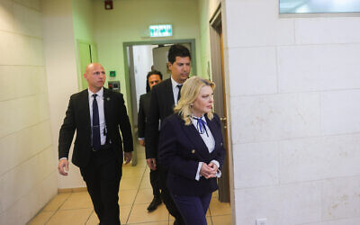 Sara Netanyahu arrives to testify in the lawsuit filed by Attorney David Shimron against attorney David Artzi, at the Rishon Lezion Magistrate's Court, January 23, 2023. (Moti Milrod)