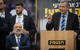 Justice Minister Yariv Levin speaks in support of Aryeh Deri during a Shas party meeting, at the Knesset on January 23, 2023. (Yonatan Sindel/Flash90)