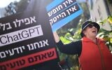 'Without democracy, there is no high tech,' 'Even without ChatGPT, we know that you are wrong' and 'No freedom, no high-tech' -- tech workers protest judicial overhaul, in Tel Aviv, on January 24, 2023 (Tomer Neuberg/Flash90)