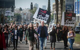 Workers from the Kan public broadcaster and supporters protest against the government's apparent intention to close the network, in Tel Aviv, January 25, 2023. (Avshalom Sassoni/Flash90)