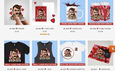 An undated screenshot showing some of the Valentine's Day products bearing Hitler's image that were listed and later removed from the website of Australian company Spicy Baboon. (Anti-Defamation Commission)