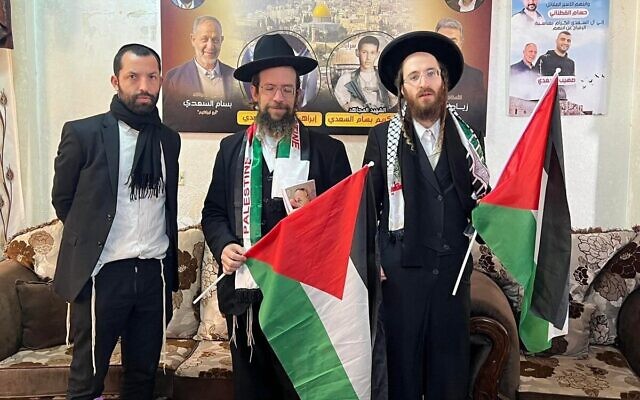 Neturei Karta members visit the Palestinian city of Jenin in the West Bank on January 9, 2022. (Courtesy)