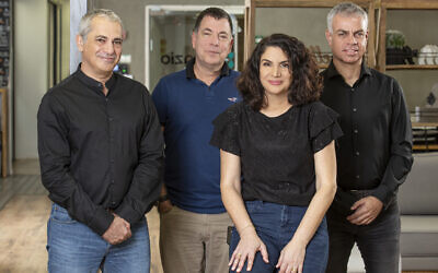 Founders of Israel-based startup Iguazio (from left to right) Yaron Haviv, Yaron Segev, Orit Nissan-Messing, and Asaf Somekh (Credit: Yanai Yehcieli/Courtesy)