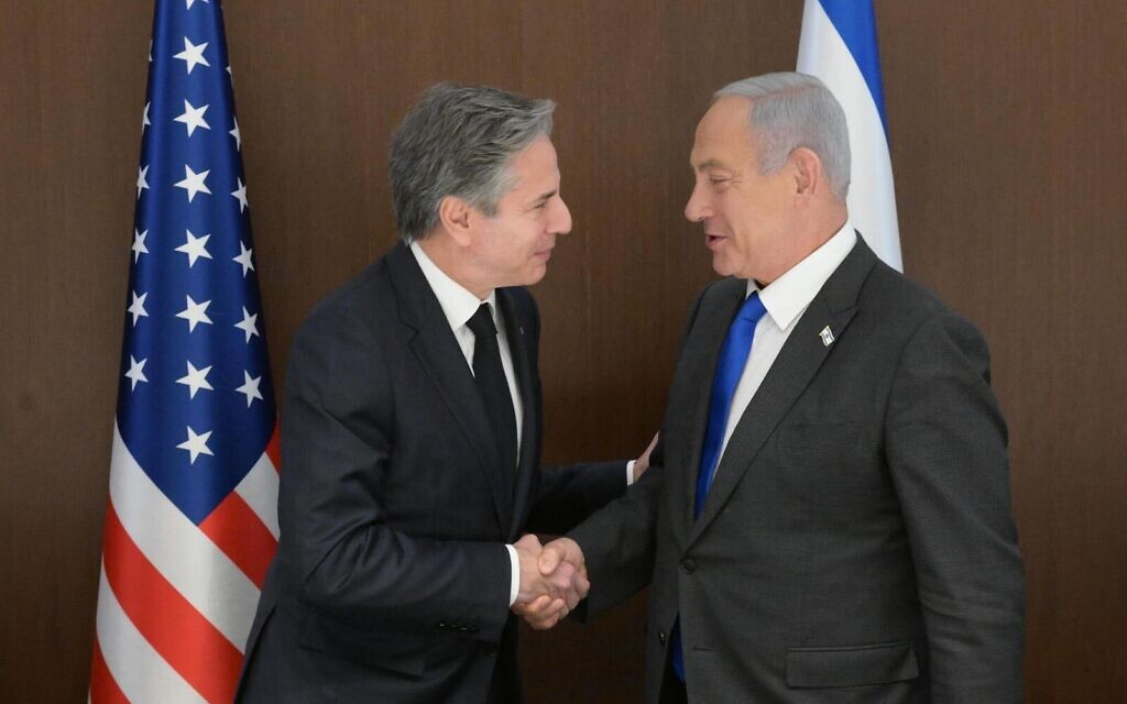 Prime Minister Benjamin Netanyahu (right) meets with US Secretary of State Antony Blinken in Jerusalem on January 30, 2023. (Amos Ben Gershom/GPO)
