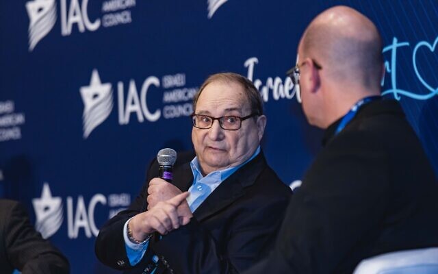 Abraham Foxman, national director emeritus for the Anti-Defamation League, speaks on a panel on antisemitism in the US, at the eighth annual summit of the Israeli American Council (IAC) in Austin, Texas, on January 20, 2023. (Linda Kasian)