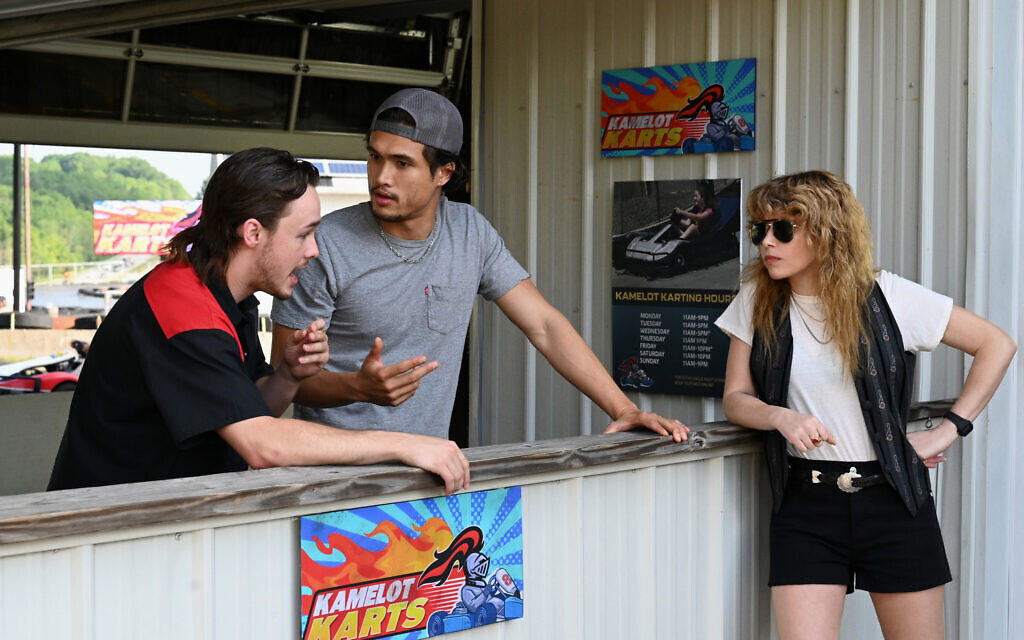 Left to right: Jack Alcott as Randy, Charles Melton as Davis Mcdowell, and Natasha Lyonne as Charlie Cale in 'Pokerface.' (Photo by: Phillip Caruso/Peacock)