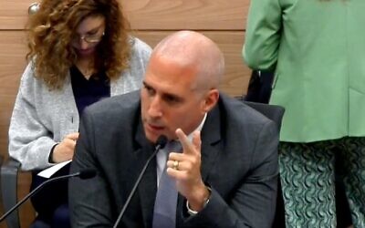 Likud MK Hanoch Milwidsky speaks during a House Committee hearing at the Knesset on January 9, 2022. (Screen capture/Twitter)