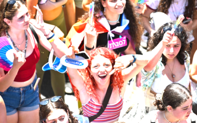 Thousands of people participate in the Tel Aviv Pride Parade, June 10, 2022. (Alexi Rosenfeld/Getty Images via JTA)