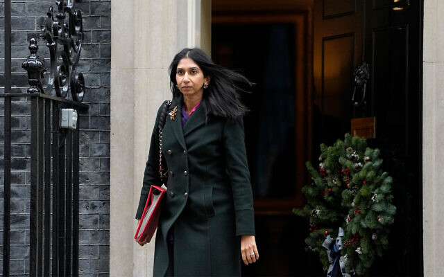 Britain's Home Secretary Suella Braverman leaves after a Cabinet meeting in Downing Street in London, December 13, 2022. (AP Photo/Kirsty Wigglesworth)
