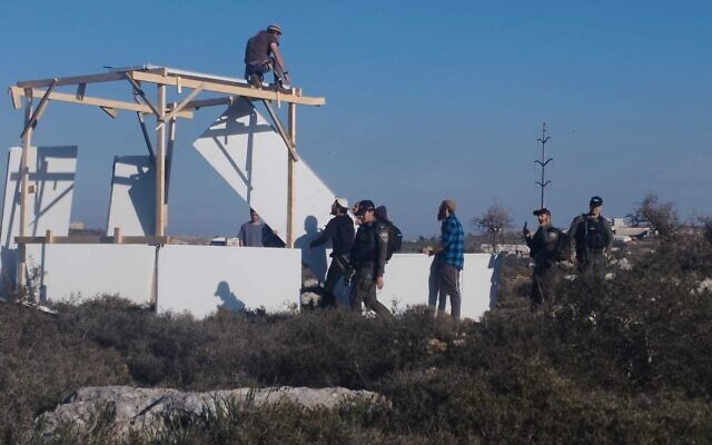 Activists attempt to reestablish an illegal settlement outpost dubbed Or HaChaim in the northern West Bank on January 22, 2023. (Courtesy)