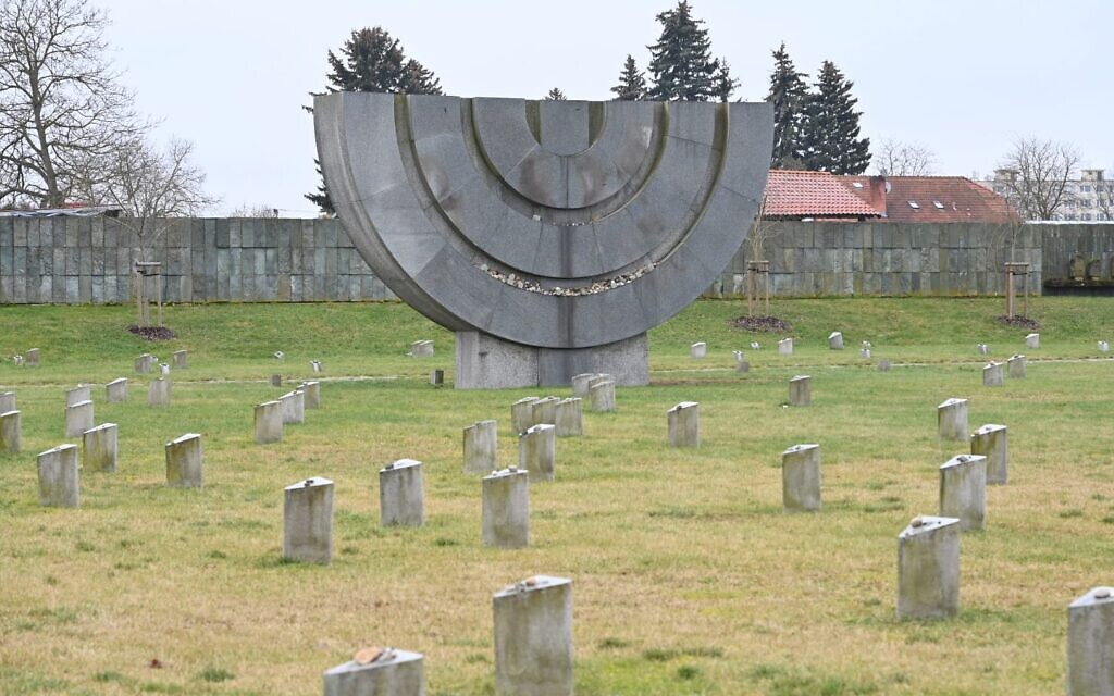 The menorah monument at the former Theresienstadt ghetto-concentration camp, pictured on January 24, 2023. (Courtesy EJA)