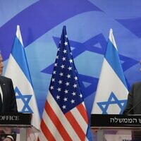 US Secretary of State Antony Blinken (left) speaks with Prime Minister Benjamin Netanyahu, during a press conference in Jerusalem on January 30, 2023. (Amos Ben Gershom/GPO)