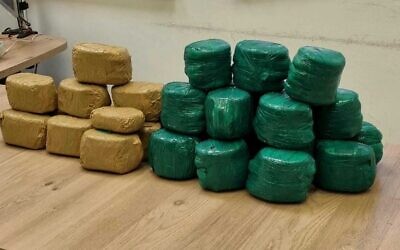 This handout photo shows drugs seized by Israeli security forces on the border with Syria, January 31, 2023. (Israel Police)