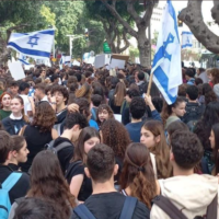 Students march in Tel Aviv against the government's planned judicial overhaul, January 29, 2023. (Twitter: Used in accordance with Clause 27a of the Copyright Law)