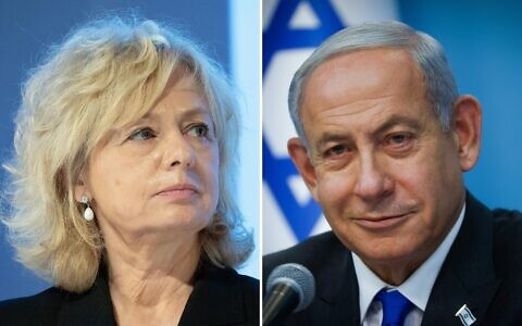Left: Attorney General Gali Baharav Miara at her welcome ceremony in Jerusalem on February 8, 2022. (Yonatan Sindel/Flash90). Right: Prime Minister Benjamin Netanyahu at the Prime Minister's Office in Jerusalem, on January 11, 2023. (Olivier Fitoussi/Flash90)