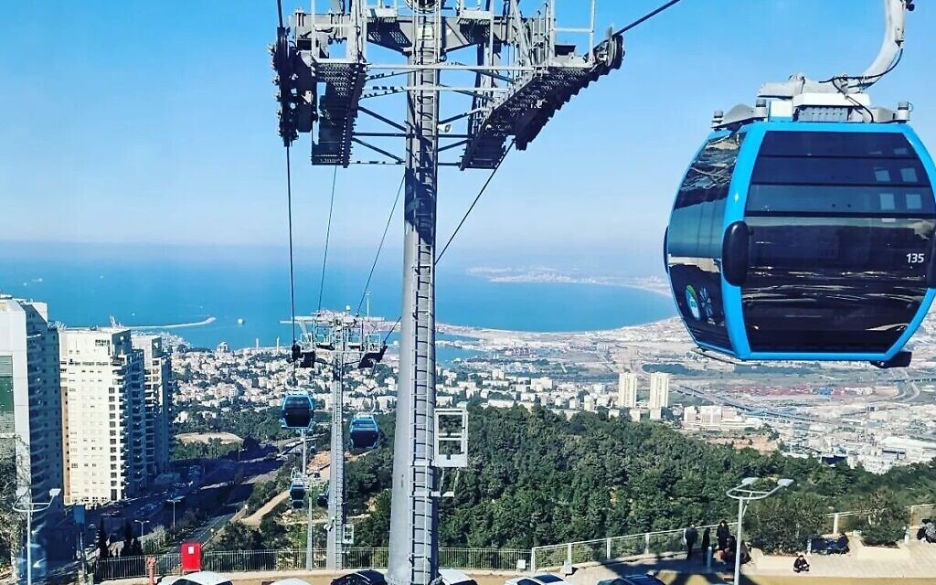A view from the cable car descending from the University of Haifa towards the Technion on January 18, 2023. (Melanie Lidman/Times of Israel)