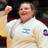 Raz Hershko of Israel reacts during her women's final bout against Kayra Sayit of Turkey (not pictured), at the Tel Aviv Grand Slam Judo Championship in Tel Aviv on February 18, 2023. (Jack Guez/AFP)