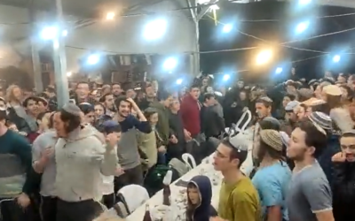 Over 1,500 people participate in a Tu Bishvat seder at Homesh, an illegal outpost in the northern West Bank, February 5, 2023. (Twitter video screenshot: Used in accordance with Clause 27a of the Copyright Law)
