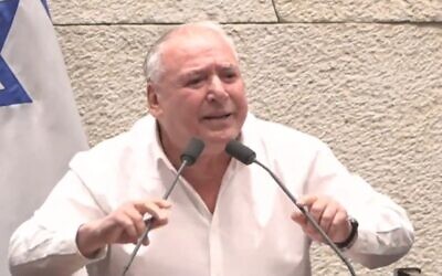 Likud lawmaker David Amsalem speaks at the Knesset in Jerusalem, February 13, 2023. (Twitter video screenshot: Used in accordance with Clause 27a of the Copyright Law)
