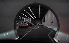 Teslas park in the Las Vegas Convention Center Loop, an underground tunnel developed by Elon Musk's The Boring Company, June 8, 2021, in Las Vegas. (AP Photo/John Locher)