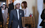 Rep. Ilhan Omar, D-Minn., leaves the House chamber at the Capitol in Washington, Thursday, February 2, 2023. (AP Photo/Jose Luis Magana)