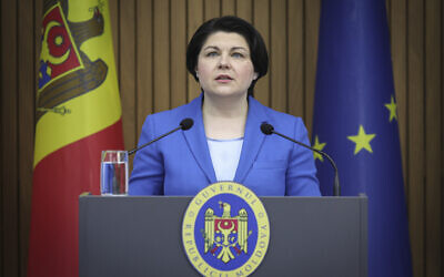 Moldovan Prime Minister Natalia Gavrilita announces her resignation during a news conference in Chisinau, Moldova, February 10, 2023. (AP Photo/Aurel Obreja)