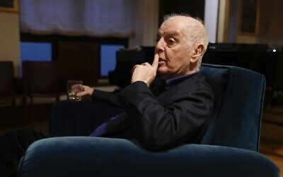 Israeli-Argentine pianist and conductor Daniel Barenboim talks with The Associated Press during an interview, at La Scala theatre in Milan, Italy, February 14, 2023. (AP/Luca Bruno)