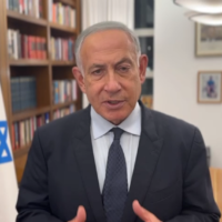 Prime Minister Benjamin Netanyahu discusses the Hawara terror attack, February 26, 2023 (screenshot/PMO)