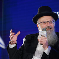 Chief Rabbi of Safed Rabbi Shmuel Eliyahu speaks at a 'Besheva' group conference, on February 7, 2022. (Olivier Fitoussi/Flash90)