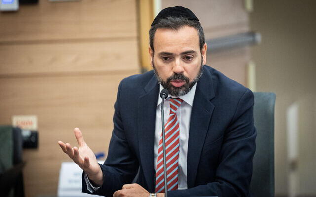 Shas MK Uriel Buso attends a Knesset committee meeting on May 16, 2022. (Yonatan Sindel/Flash90)