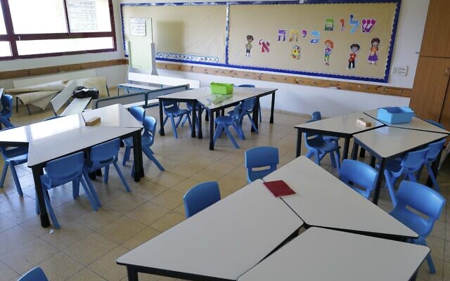 Illustrative photo of a classroom in Katzrin, Golan Heights, August 22, 2022. 
(Michael Giladi/Flash90)