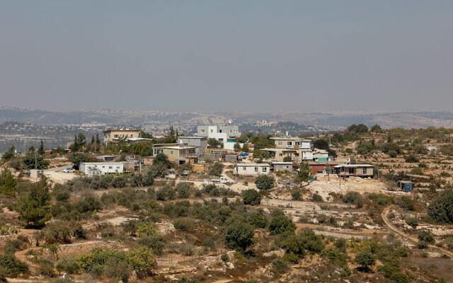 View of the illegally built Sde Boaz outpost in Gush Etzion, the West Bank, on October 11, 2022. (Gershon Elinson/Flash90)