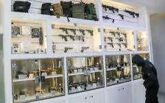 A weapons' store in the West Bank's Gush Etzion settlement bloc, February 1, 2023 (Gershon Elinson/Flash90)