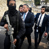 National Security Itamar Ben Gvir at the scene of a shooting in Nazareth on February 3, 2023. (Roni Ofer/Flash90)