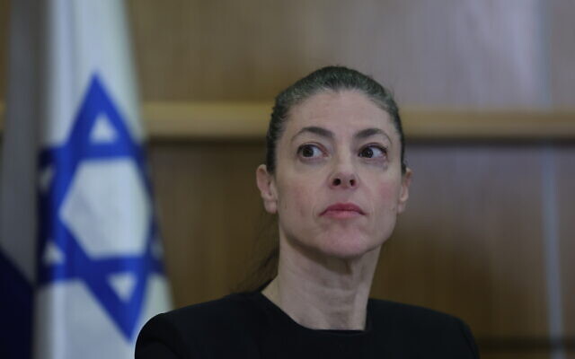 Labor party leader Merav Michaeli at a joint press conference with opposition party heads at the Knesset in Jerusalem, February 13, 2023. (Yonatan Sindel/FLASH90)