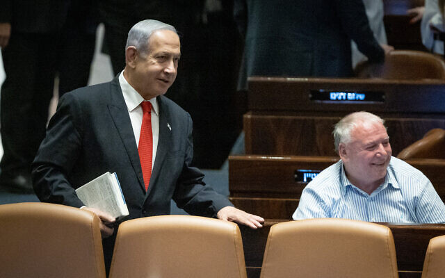 Israeli prime minister Benjamin Netanyahu during a discussion and a vote in the Knesset on February 20, 2023 (Photo by Yonatan Sindel/Flash90)