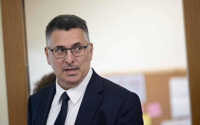 MK Gideon Sa'ar attends a faction meeting of the National Unity Party at the Knesset, the Israeli parliament in Jerusalem, on February 20, 2023. (Yonatan Sindel/Flash90)