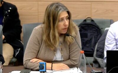 Deputy Attorney General Avital Sompolinsky speaks during a meeting of the Knesset Constitution, Law and Justice Committee on February 5, 2023. (Twitter screenshot; used in accordance with Clause 27a of the Copyright Law)