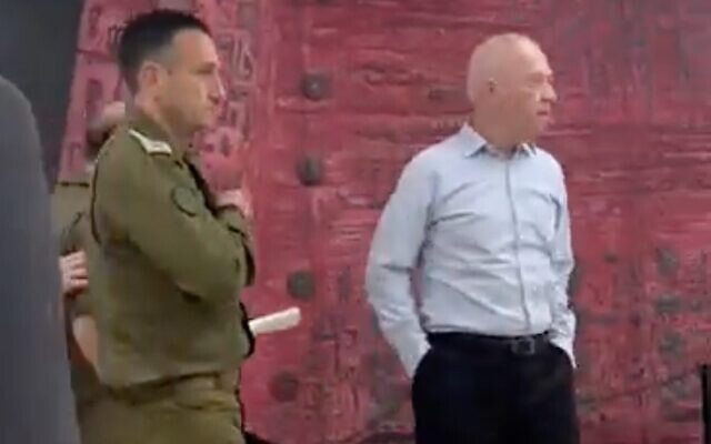 IDF Chief of Staff Herzi Halevi and Defense Minister Benny Gantz at the Knesset on February 20, 2023. (Twitter video screenshot; used in accordance with Clause 27a of the Copyright Law)