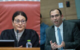 Composite image shows Supreme Court chief Esther Hayut, left, and MK Simcha Rothman, right. (Yonatan Sindel/Flash90)