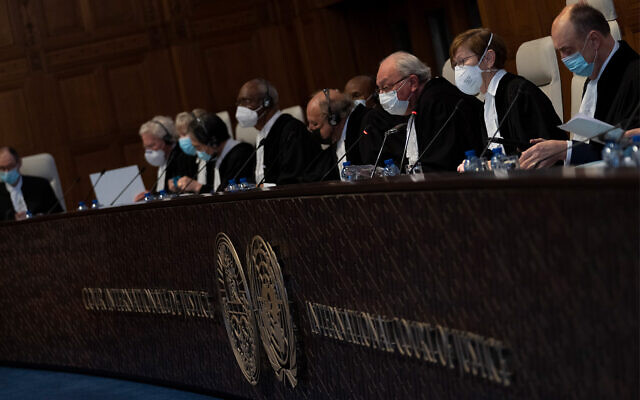 Illustrative: Judges at the International Court of Justice at a hearing in the case between Armenia and Azerbaijan, The Hague, Netherlands, January 30, 2023. (AP Photo/Peter Dejong)