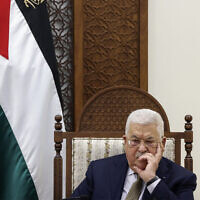 Palestinian President Mahmoud Abbas during a meeting with US Secretary of State Antony Blinken in Ramallah, West Bank, on January 31, 2023. (Ronaldo Schemidt/Pool/AFP)