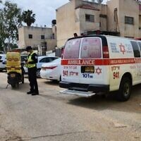 Medics at the scene of a suspected murder in Lod, February 23, 2023. (Magen David Adom)