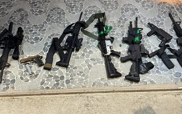 Firearms seized from armed Palestinians in the Aqabat Jabr refugee camp, adjacent to Jericho, early Febuary 6, 2023. (Israel Defense Forces)