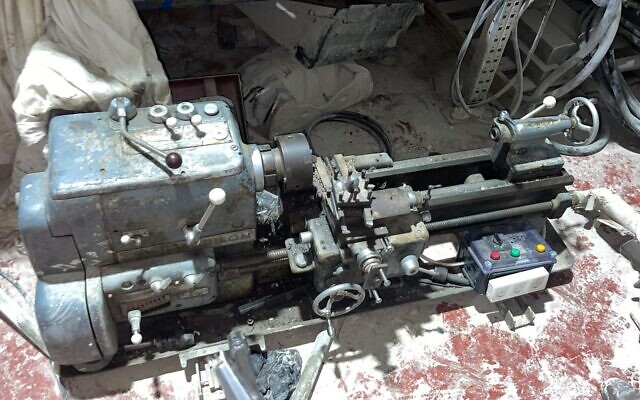 A lathe for manufacturing illegal weapons in the West Bank village of Urif, seized by IDF troops on February 21, 2023. (Israel Defense Forces)