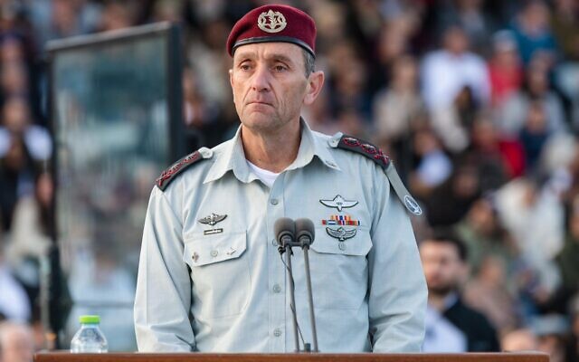 IDF chief Herzi Halevi speaks at an IDF officers' graduation ceremony at the Bahad 1 base in southern Israel, February 23, 2023. (Israel Defense Forces)