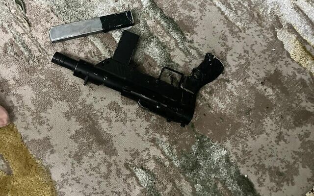 A makeshift 'Carlo' submachine gun seized in the West Bank town of Qarawat Bani Hassan, suspected to have been used in a shooting attack earlier on February 25, 2023. (Israel Defense Forces)
