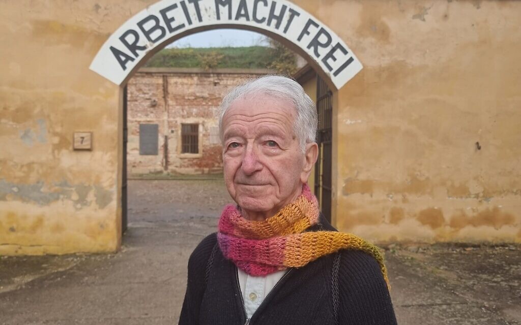 Holocaust survivor and TikTok influencer Gidon Lev at the Theresienstadt concentration camp, 2022. (Courtesy)