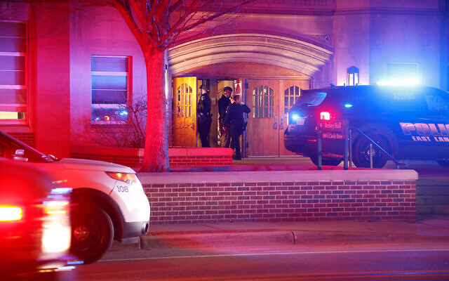 Police investigate the scene of a shooting at Berkey Hall on the campus of Michigan State University, in East Lansing, Michigan, February 13, 2023. (AP Photo/Al Goldis)