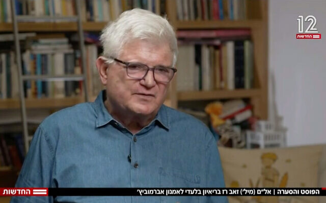 Anti-government activist Zeev Raz speaks to Channel 12 news, February 6, 2023. (Screenshot/Channel 12, used in accordance with Clause 27a of the Copyright Law)